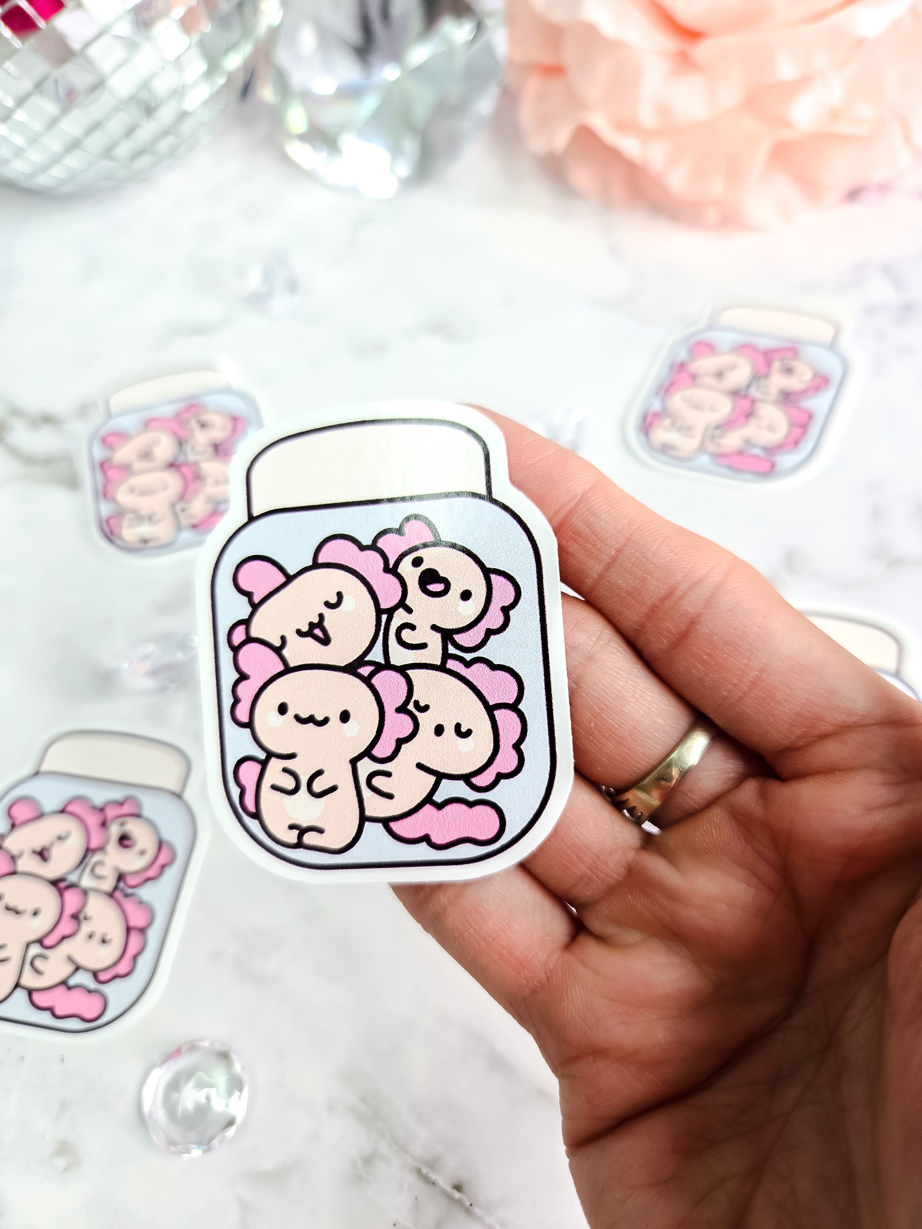 A jar of cuteness- axolotyl stickers