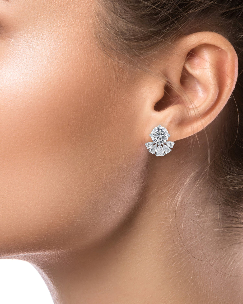 Round and Pear CZ Stud Earrings