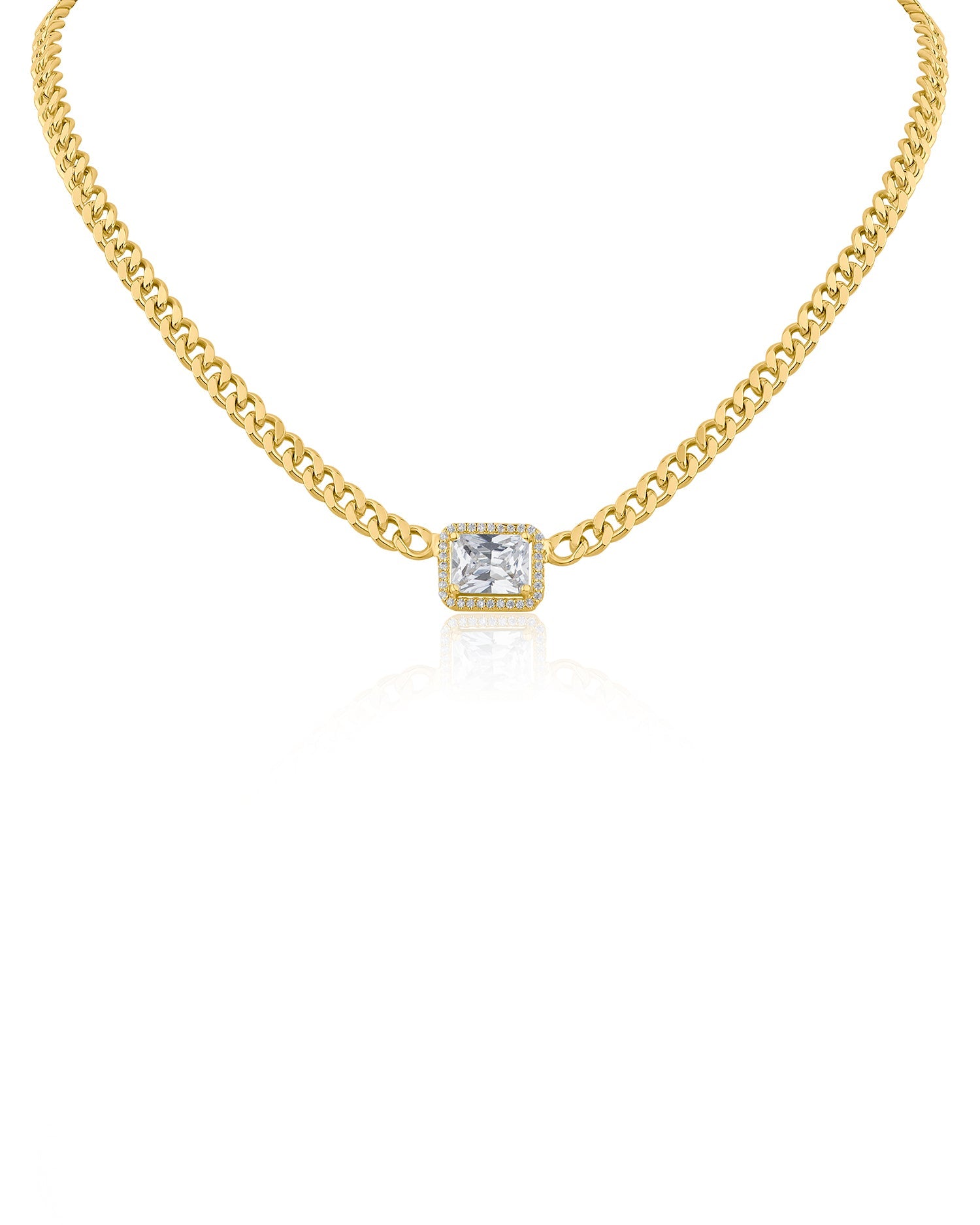 Emerald CZ Center Chain Necklace