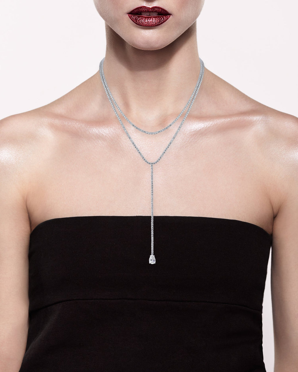 Round CZ Double Layered Y-Necklace