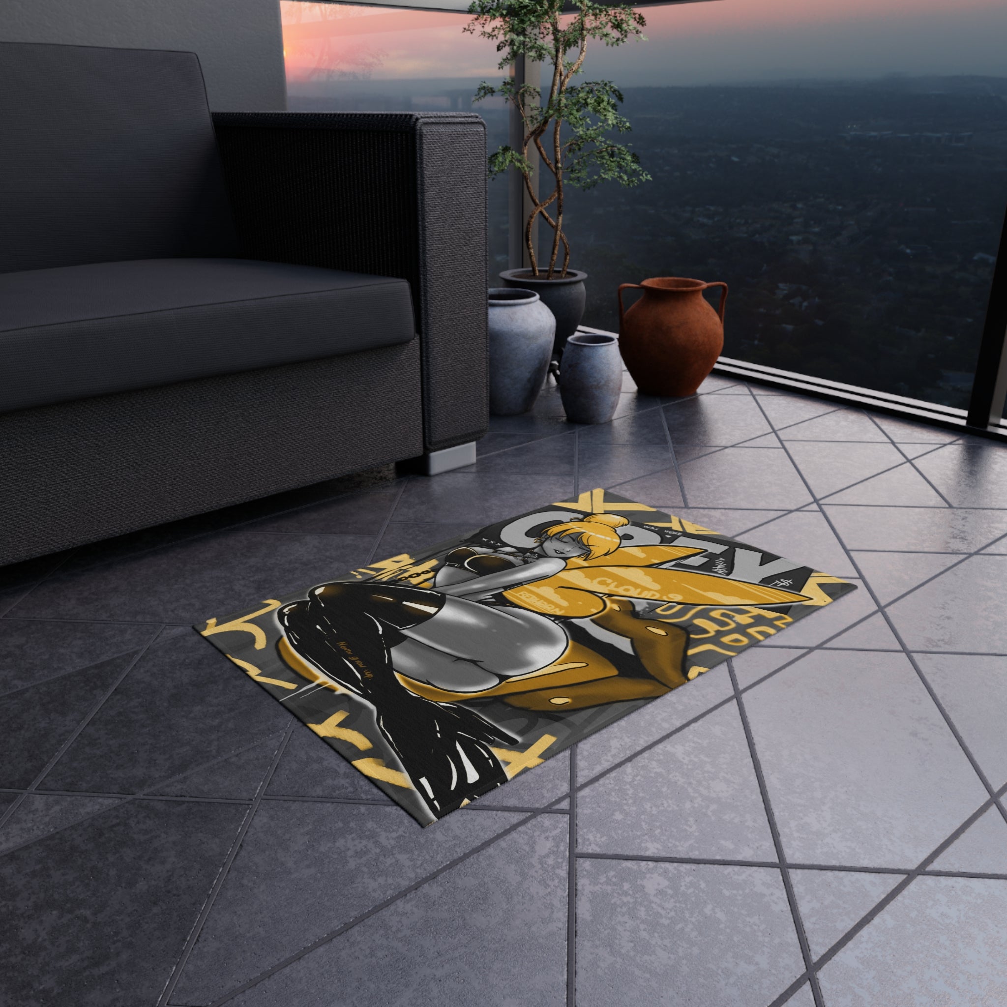 Obey w/ Tinker Bell Sensual Black&Gold Rug