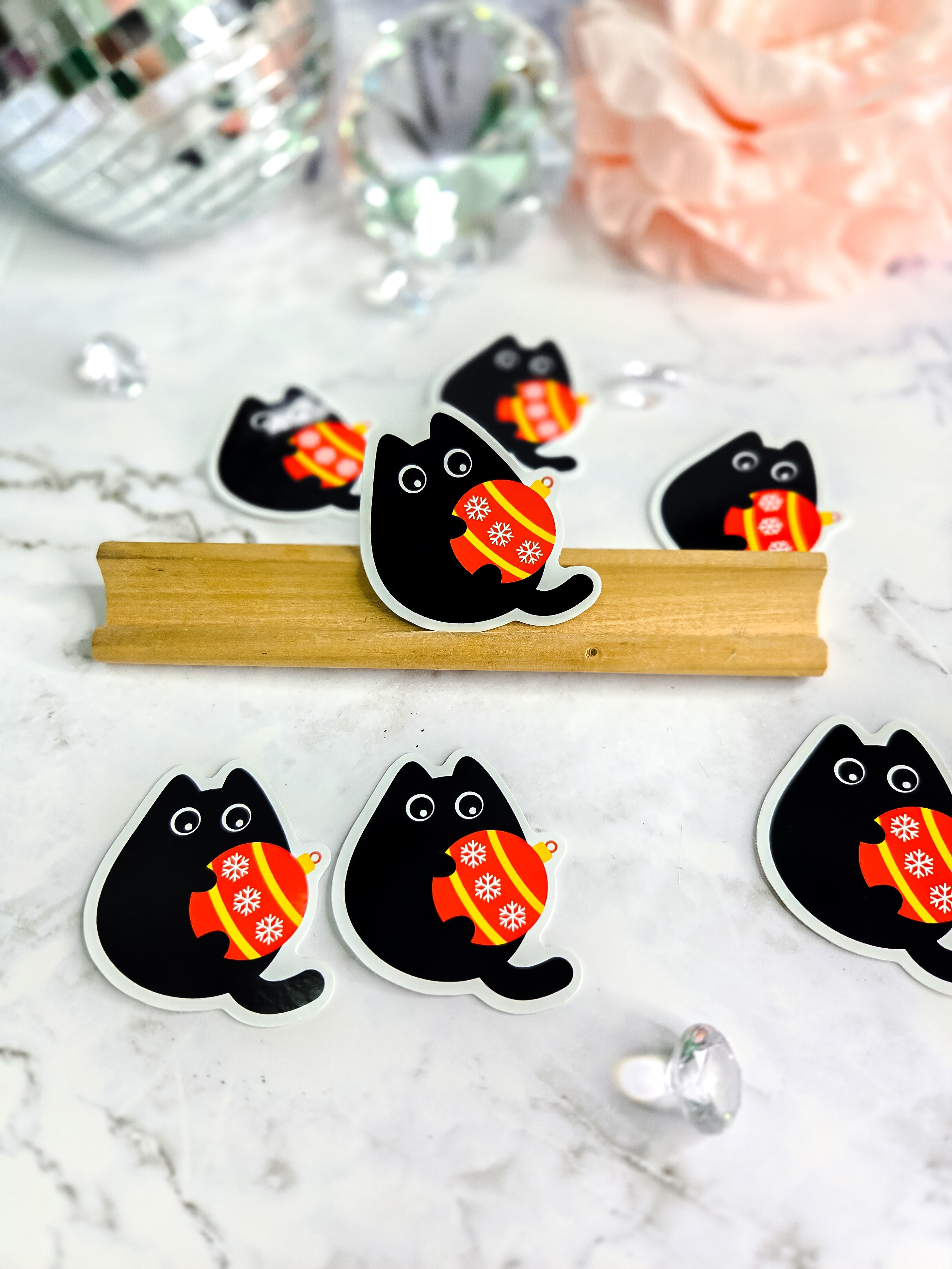 Kitty loves Christmas ornaments sticker